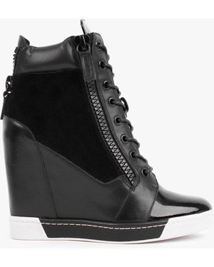 Daniel Pixie Black Suede & Leather Concealed Wedge Trainers