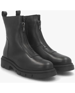Daniel Lippy Black Leather Front Zip Ankle Boots
