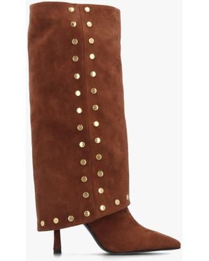 Daniel Lootie Tan Fold Over Heeled Knee Boots - Brown
