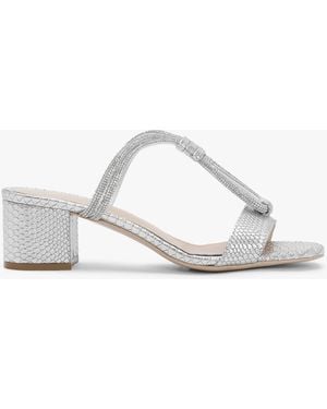 Daniel Pia Silver Leather Reptile Diamante Twist Heeled Mules - White