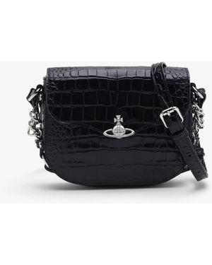 Vivienne Westwood Hunter Flap Embossed Croc Back Cross-Body Bag - Black