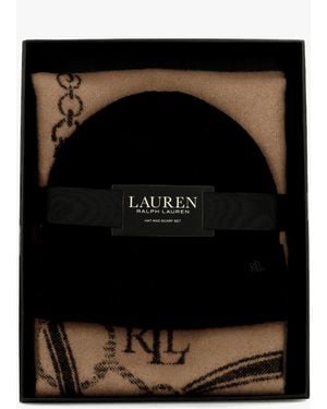 Ralph Lauren Belting-Motif & Camel Scarf & Beanie Gift Set - Black
