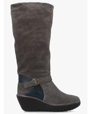 Fly London Yavu Wedge Knee Boots - Black