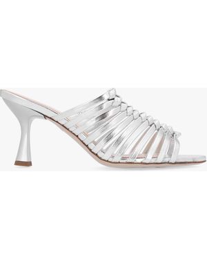Daniel Notty Silver Leather Knotted Strap Heeled Mules - White