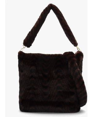 Daniel Large Furry & Swirl Faux Fur Shoulder Bag - Black