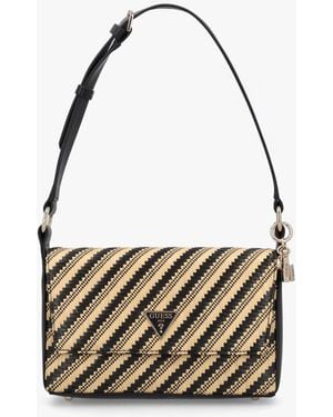 Guess Simona Woven Natural Shoulder Bag - White