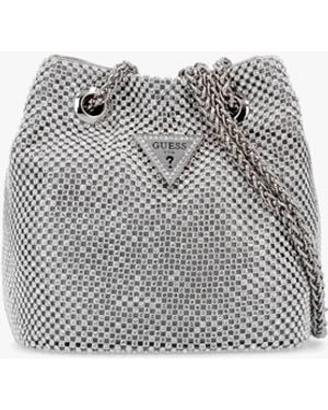 Guess Lua Silver Diamante Chain Mesh Pouch - Grey