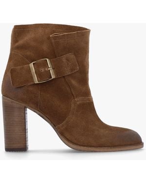 Daniel Giddy Taupe Suede Buckle Block Heeled Ankle Boots - Brown