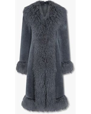 Charlotte Simone Donna Slate Mongolian Lambswool Long-line Afghan Coat - Grey