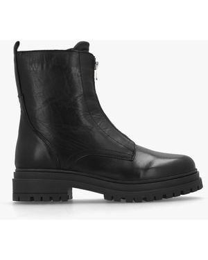 Daniel Izippe Black Leather Front Zip Ankle Boots