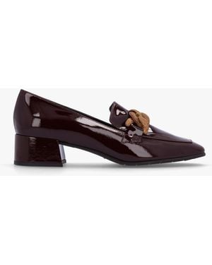 Luca Grossi Burgundy Patent Leather Chain Link Low Heel Loafers - Brown