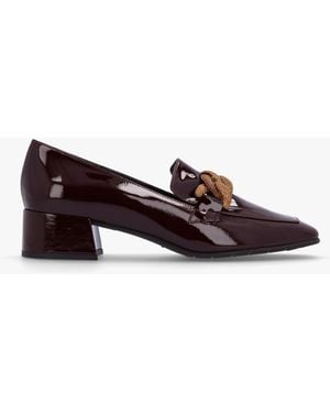 Luca Grossi Burgundy Patent Leather Chain Link Low Heel Loafers - Brown