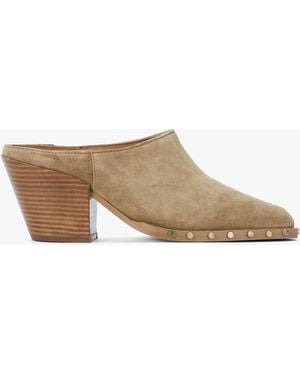 Alpe Antwerp Tan Suede Western Stacked Heel Backless Mules - Brown