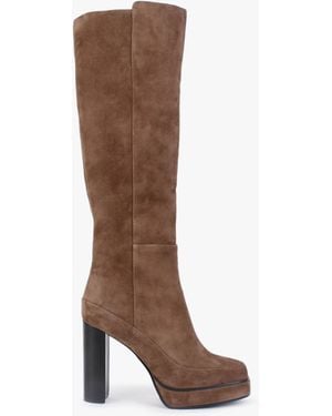 Daniel Sippy Tan Suede Platform Knee Boots - Brown