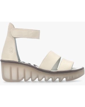 Fly London Bono Off Leather Mid Wedge Sandals - White