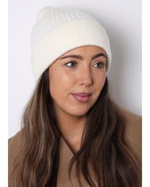 Daniel Cream Ribbed Beanie Hat - Brown