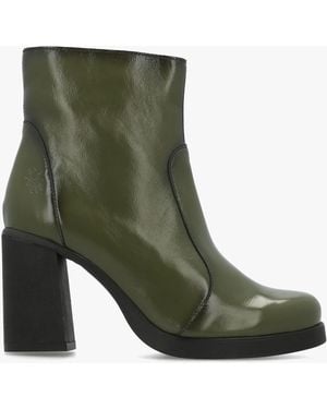 Fly London Siju Leather Block Heel Ankle Boots - Green