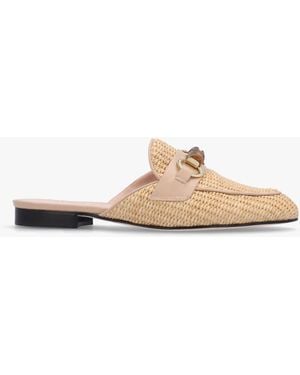 Evaluna Beige Woven Raffia Backless Loafers - White