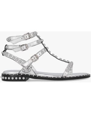 Daniel Eternal Silver Leather Studded Gladiator Sandals - White