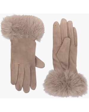 Daniel Furry Mink Suedette Faux Fur Trim Gloves - Multicolour