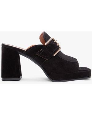 Alpe Memphis Black Suede Block Heel Mules