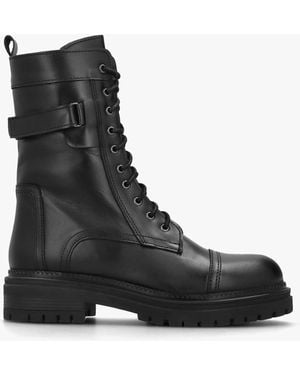 Daniel Idris Ankle Strap Biker Boots - Black