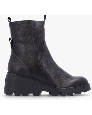 Wonders Leeds Black Tumbled Leather Wedge Ankle Boots