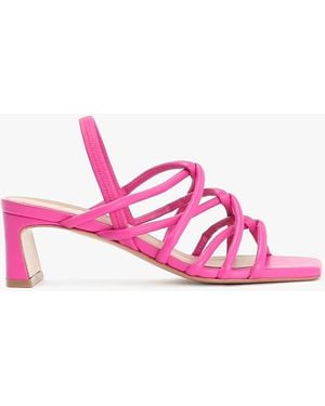 Daniel Sanuma Fuchsia Leather Mini Pillow Strap Heeled Sandals - Pink