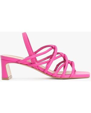 Daniel Sanuma Fuchsia Leather Mini Pillow Strap Heeled Sandals - Pink