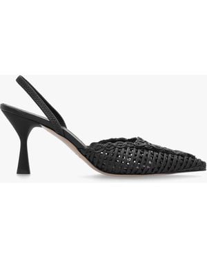 Daniel Tiffi Black Leather Woven Sling Back Mid Heel Court Shoes - White