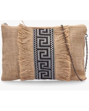 Sorena One-of-a-kind Aristi Natural Black & Silver Clutch Bag - White