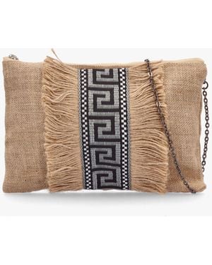 Sorena One-of-a-kind Aristi Natural Black & Silver Clutch Bag - White