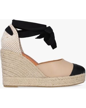 Daniel Kendall Beige Leather Toe Cap Wedge Espadrilles - Black
