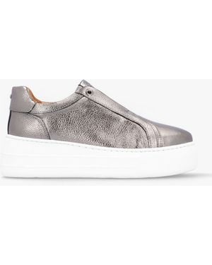 Moda In Pelle Aneeba Pewter Metallic Leather Slip On Sneakers - White