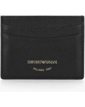 Emporio Armani Tumbled Leather Card Case - Black
