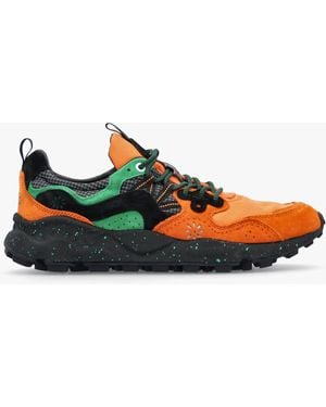 Flower Mountain Men's Yamano 3 Orange Dark Grey Green Suede & Technical Fabric Trainers - Multicolour