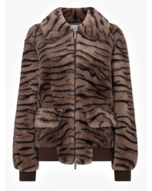 Charlotte Simone Ginger Tiger Faux Fur Bomber Jackets - Brown