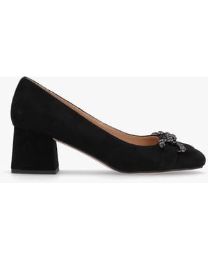 Daniel Athena Black Suede Crystal Bit Block Heel Court Shoes