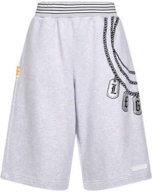 PDF Printed Cotton Jersey Slouch Bermuda Shorts - Blue