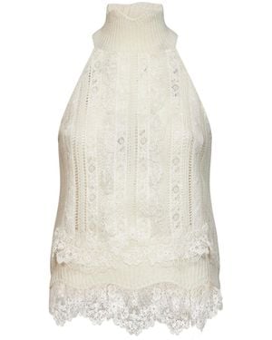 Ermanno Scervino Cashmere Knit And Valencienne Lace Top - White
