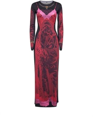 Marine Serre Printed Jersey Wet Nuisette Long Dress - Red