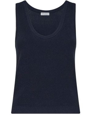 Brunello Cucinelli Ribbed Cotton Knit Top - Blue