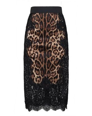 Dolce & Gabbana Leopard-Print Satin And Lace Pencil Midi Skirt - Black