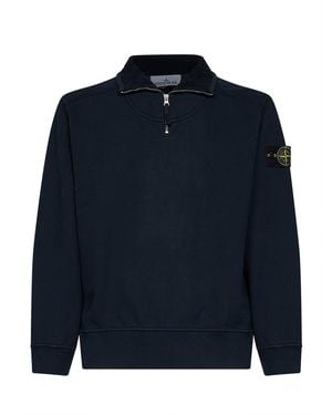 Stone Island Brushed Organic Cotton Half-Zip Sweatshirt - Blue