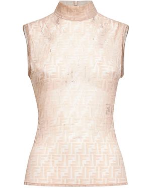 Fendi Ff Stretch Lace Sleeveless Top - Natural