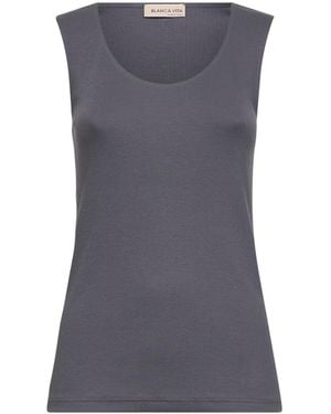 Blanca Vita Ribbed Jersey Heat-Sealed Tank Top - Grey