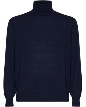 Brunello Cucinelli Cashmere Knit Turtleneck Sweater - Blue