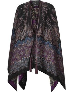 Etro Paisley Jacquard Pattern Chenille Cape - Black