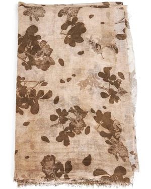 Uma Wang Tan And Floral-Print Cotton Scarf - Natural
