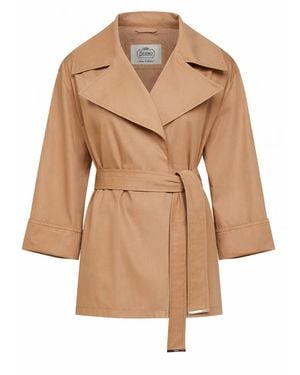 Herno Camel Cotton Gabardine Belted Raincoat - Natural